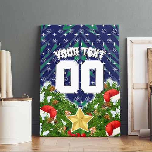 Personalised New Zealand Warriors Rugby Christmas Canvas Wall Art Santa Rugby Mascot - Pine Wreath Festive
