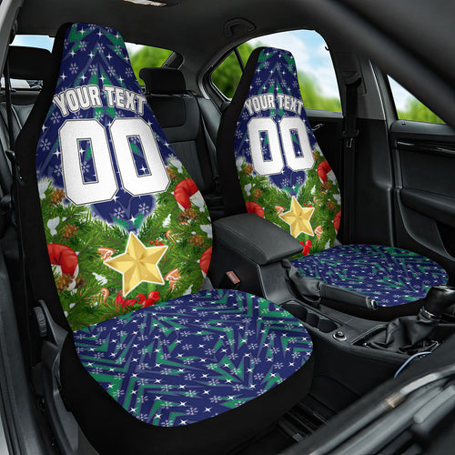 Personalised New Zealand Warriors Rugby Christmas Car Seat Cover Santa Rugby Mascot - Pine Wreath Festive