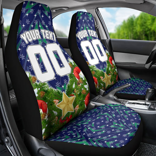 Personalised New Zealand Warriors Rugby Christmas Car Seat Cover Santa Rugby Mascot - Pine Wreath Festive