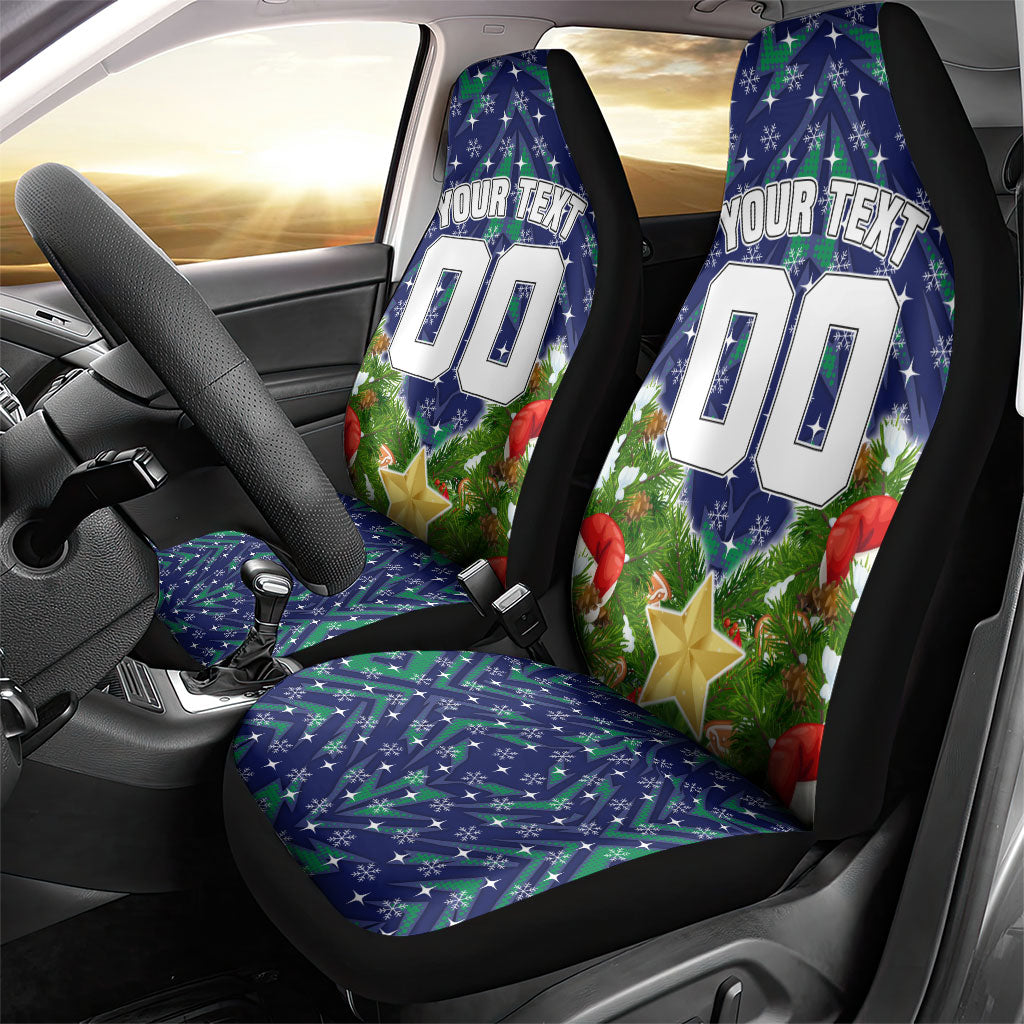 Personalised New Zealand Warriors Rugby Christmas Car Seat Cover Santa Rugby Mascot - Pine Wreath Festive