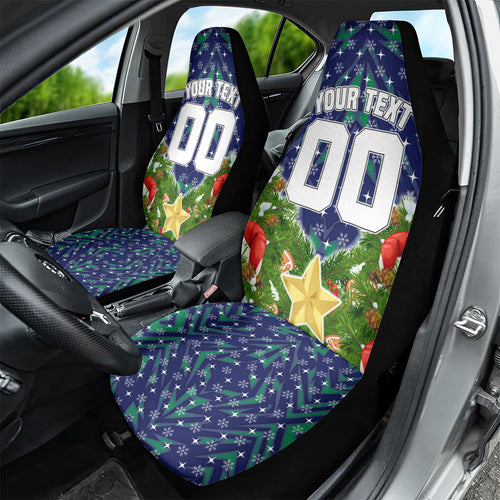 Personalised New Zealand Warriors Rugby Christmas Car Seat Cover Santa Rugby Mascot - Pine Wreath Festive