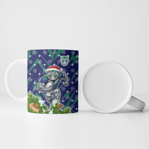 Personalised New Zealand Warriors Rugby Christmas Ceramic Mug Santa Rugby Mascot - Pine Wreath Festive