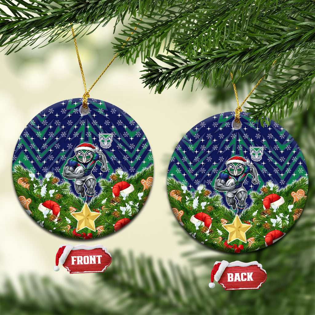 New Zealand Warriors Rugby Christmas Ceramic Ornament Santa Rugby Mascot - Pine Wreath Festive