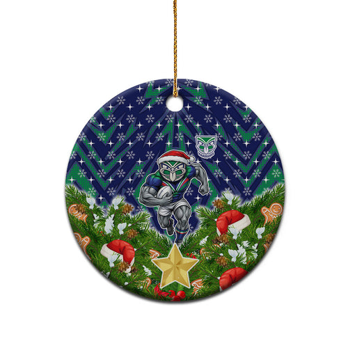 New Zealand Warriors Rugby Christmas Ceramic Ornament Santa Rugby Mascot - Pine Wreath Festive