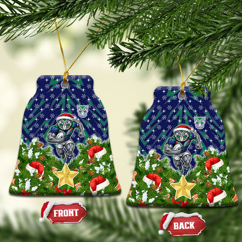 New Zealand Warriors Rugby Christmas Ceramic Ornament Santa Rugby Mascot - Pine Wreath Festive