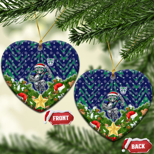 New Zealand Warriors Rugby Christmas Ceramic Ornament Santa Rugby Mascot - Pine Wreath Festive