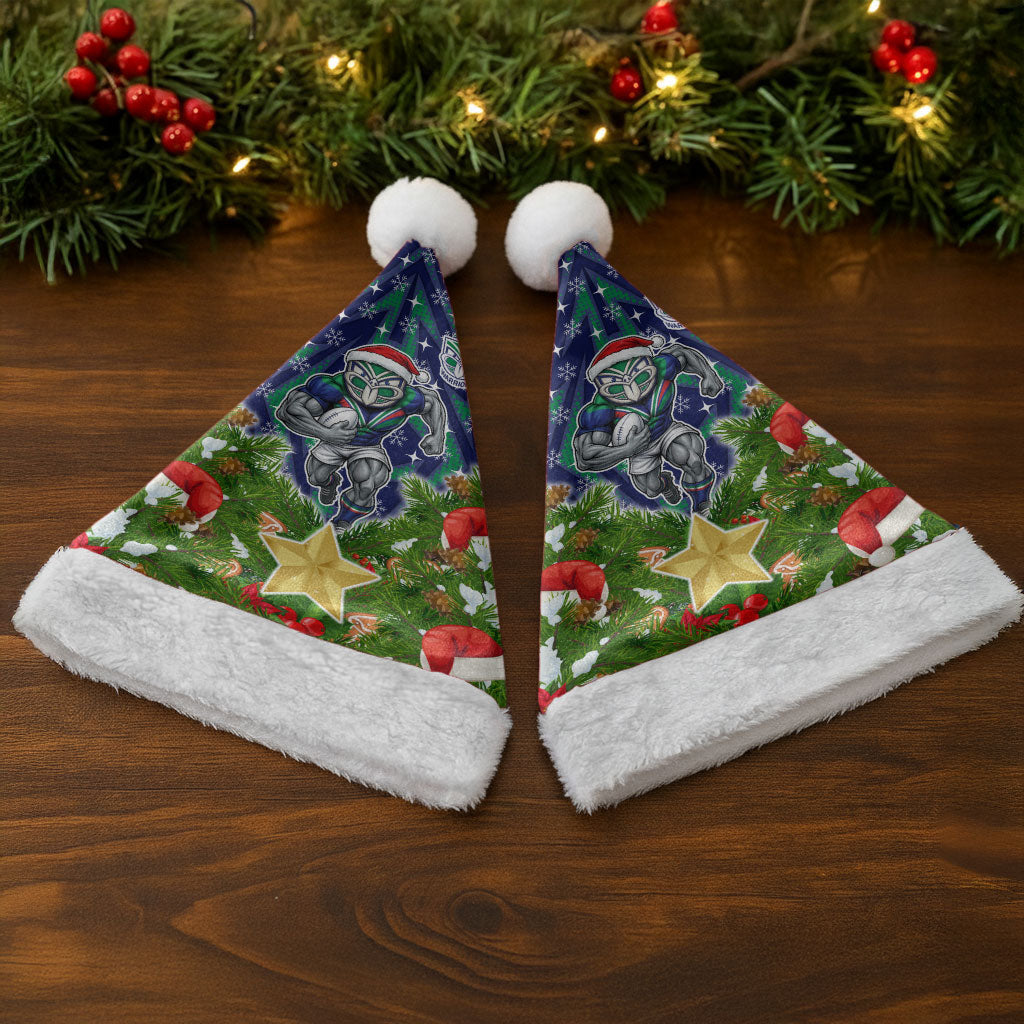 New Zealand Warriors Rugby Christmas Santa Hat Santa Rugby Mascot - Pine Wreath Festive