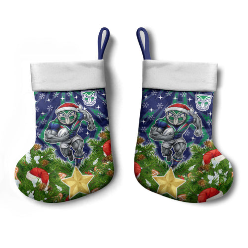 New Zealand Warriors Rugby Christmas Stocking Santa Rugby Mascot - Pine Wreath Festive