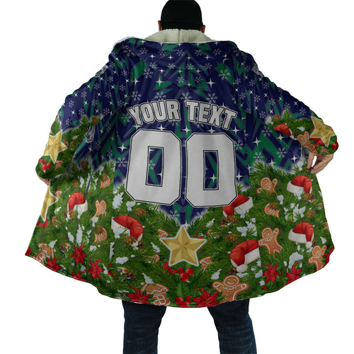 Personalised New Zealand Warriors Rugby Christmas Cloak Santa Rugby Mascot - Pine Wreath Festive
