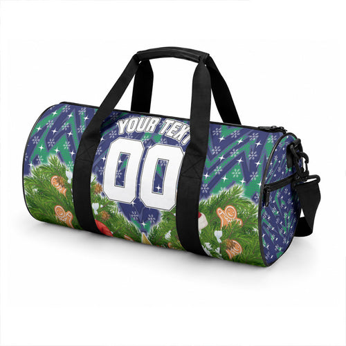 Personalised New Zealand Warriors Rugby Christmas Duffle Bag Santa Rugby Mascot - Pine Wreath Festive