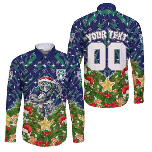 Personalised New Zealand Warriors Rugby Christmas Family Matching Short Sleeve Bodycon Dress and Hawaiian Shirt Santa Rugby Mascot - Pine Wreath Festive