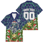 Personalised New Zealand Warriors Rugby Christmas Family Matching Tank Maxi Dress and Hawaiian Shirt Santa Rugby Mascot - Pine Wreath Festive