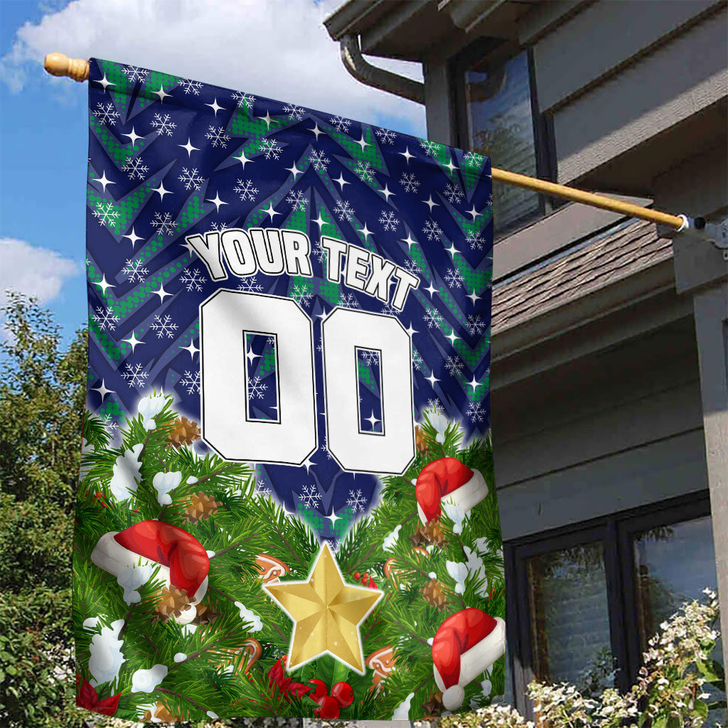 Personalised New Zealand Warriors Rugby Christmas Garden Flag Santa Rugby Mascot - Pine Wreath Festive