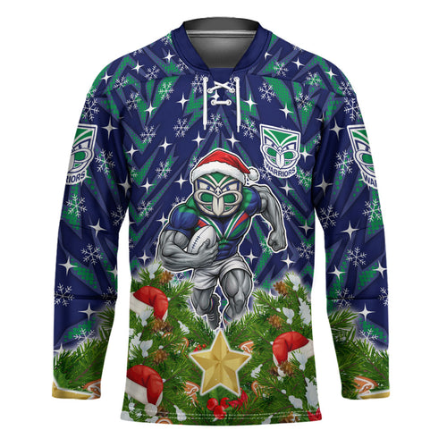 Personalised New Zealand Warriors Rugby Christmas Hockey Jersey Santa Rugby Mascot - Pine Wreath Festive
