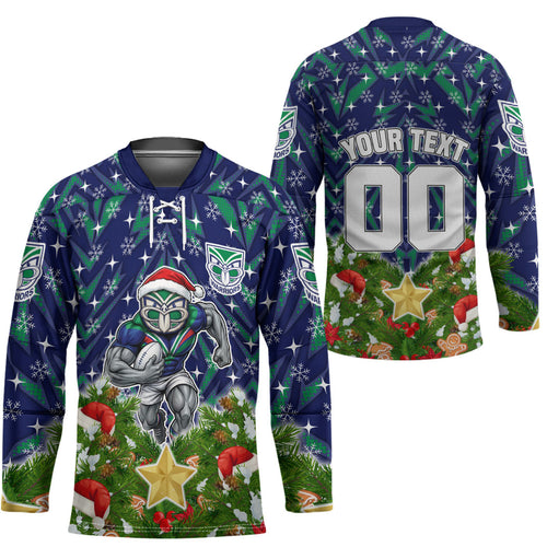 Personalised New Zealand Warriors Rugby Christmas Hockey Jersey Santa Rugby Mascot - Pine Wreath Festive