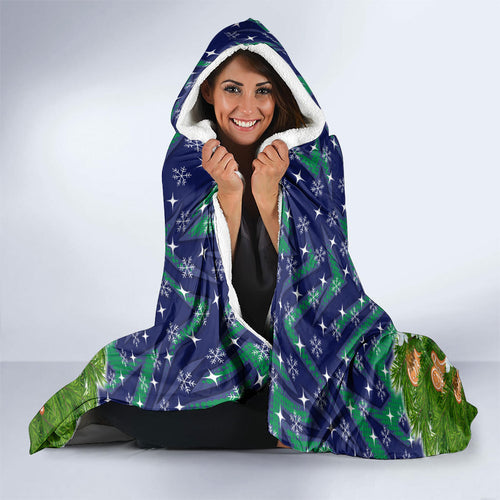 Personalised New Zealand Warriors Rugby Christmas Hooded Blanket Santa Rugby Mascot - Pine Wreath Festive