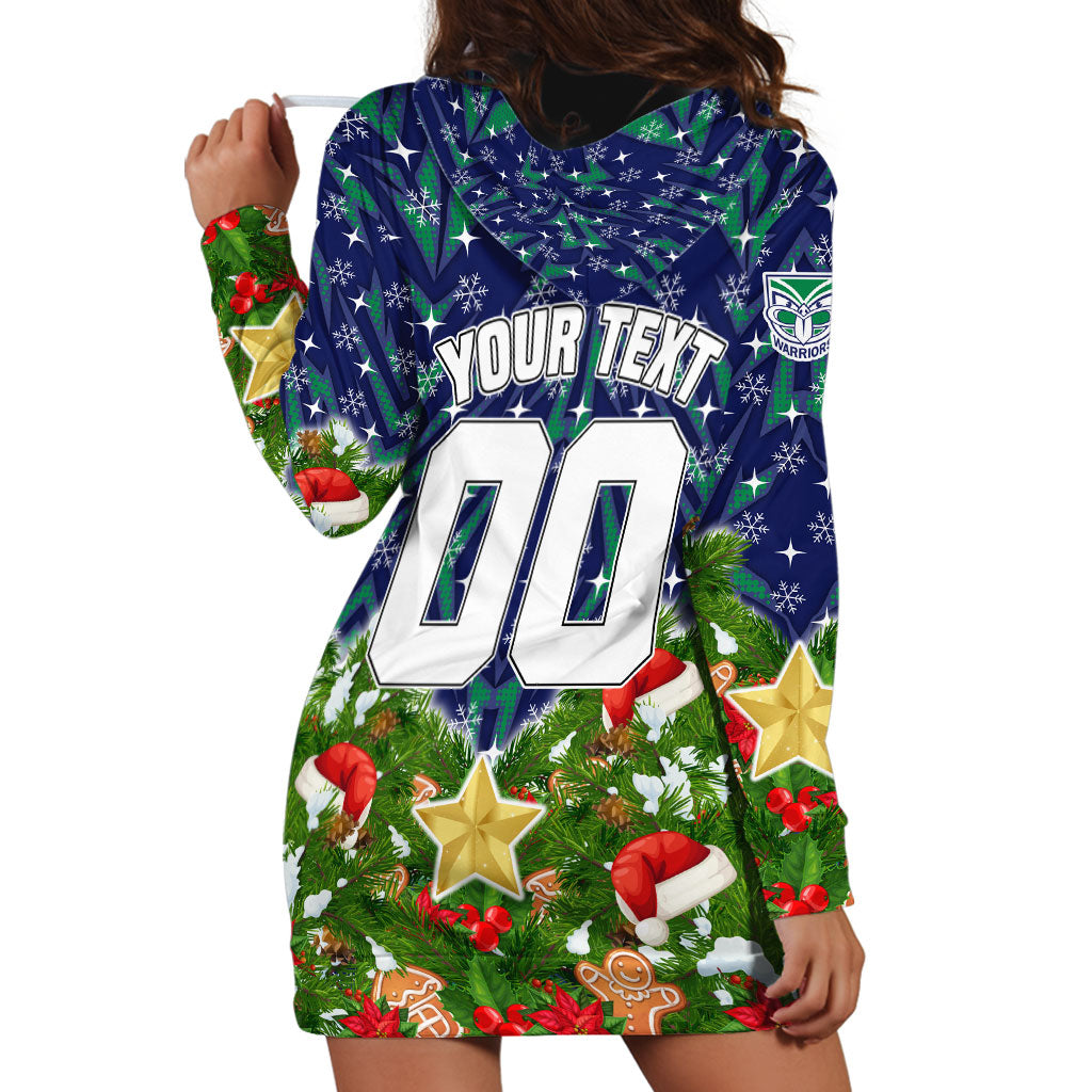 Personalised New Zealand Warriors Rugby Christmas Hoodie Dress Santa Rugby Mascot - Pine Wreath Festive