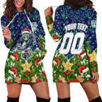 Personalised New Zealand Warriors Rugby Christmas Hoodie Dress Santa Rugby Mascot - Pine Wreath Festive