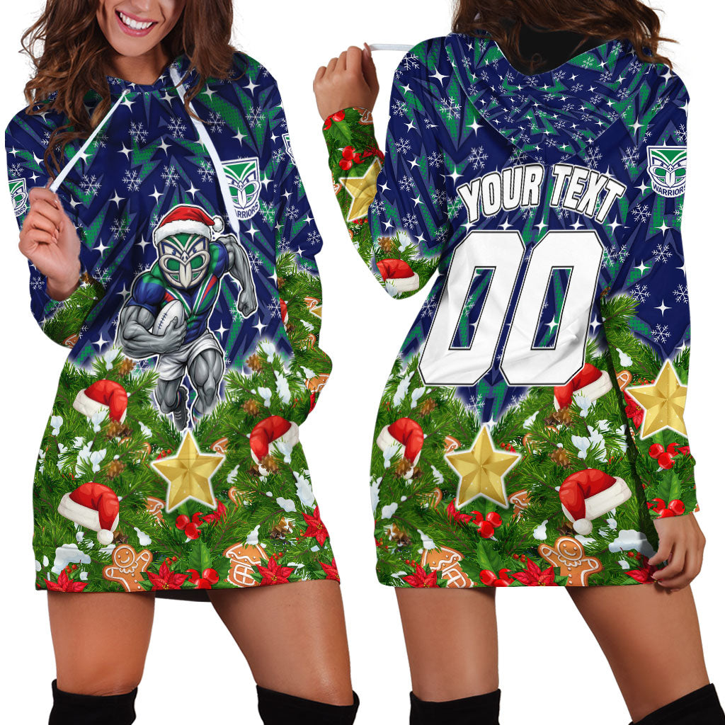 Personalised New Zealand Warriors Rugby Christmas Hoodie Dress Santa Rugby Mascot - Pine Wreath Festive