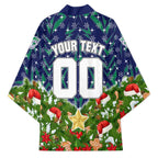 Personalised New Zealand Warriors Rugby Christmas Kimono Santa Rugby Mascot - Pine Wreath Festive