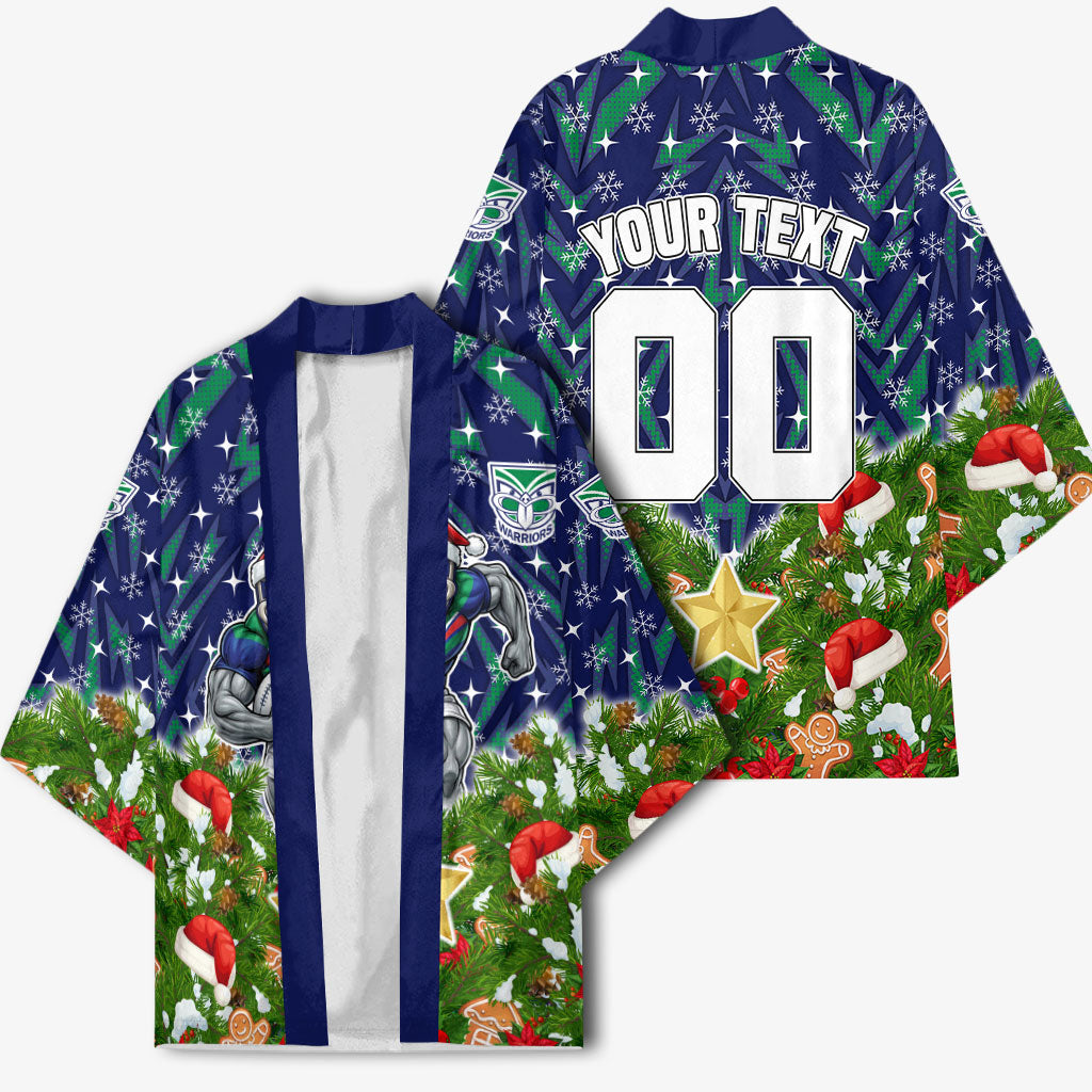 Personalised New Zealand Warriors Rugby Christmas Kimono Santa Rugby Mascot - Pine Wreath Festive
