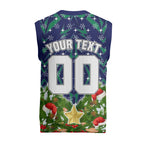 Personalised New Zealand Warriors Rugby Christmas Knitted V-Neck Vest Santa Rugby Mascot - Pine Wreath Festive