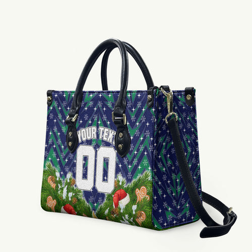 Personalised New Zealand Warriors Rugby Christmas Leather Bag Santa Rugby Mascot - Pine Wreath Festive
