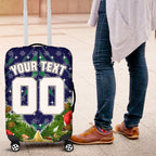 Personalised New Zealand Warriors Rugby Christmas Luggage Cover Santa Rugby Mascot - Pine Wreath Festive