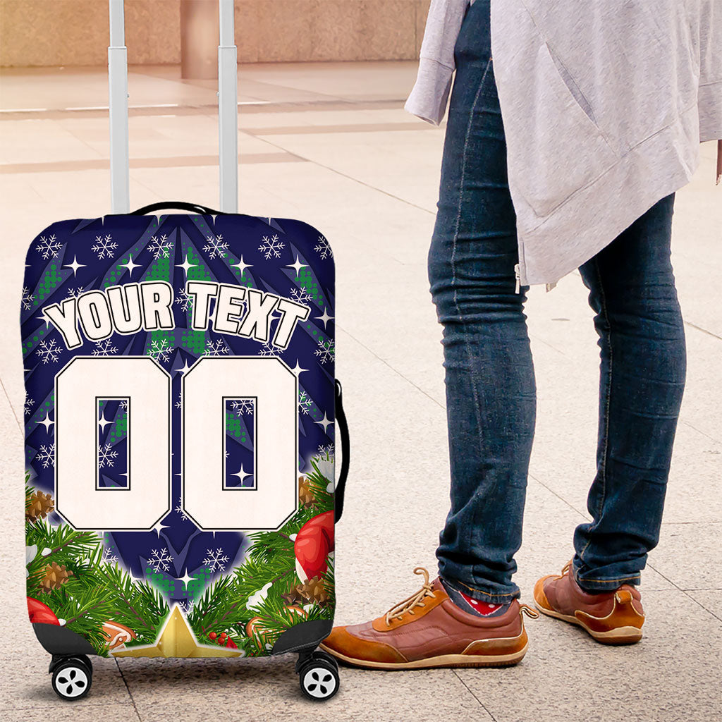 Personalised New Zealand Warriors Rugby Christmas Luggage Cover Santa Rugby Mascot - Pine Wreath Festive