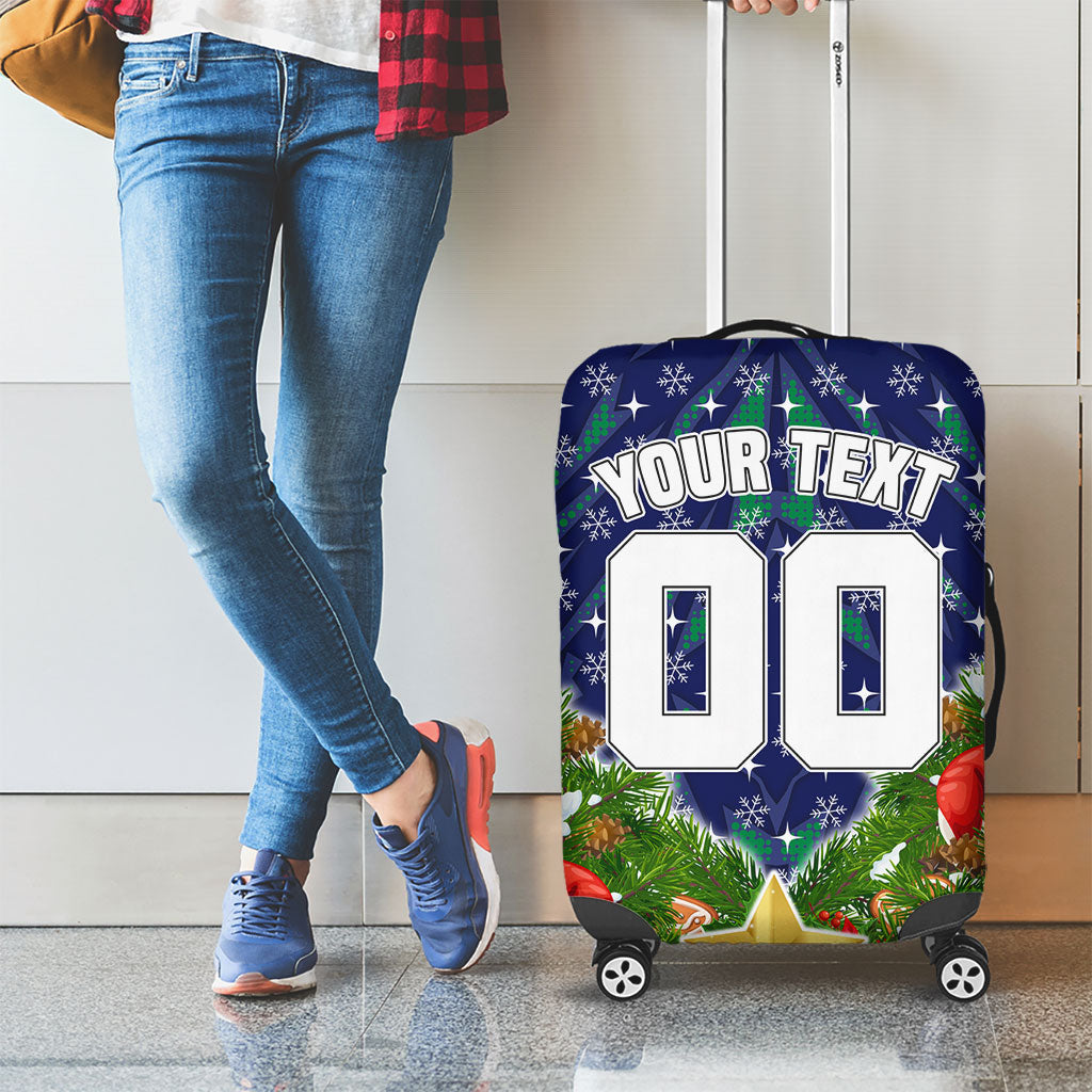 Personalised New Zealand Warriors Rugby Christmas Luggage Cover Santa Rugby Mascot - Pine Wreath Festive