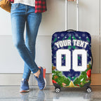 Personalised New Zealand Warriors Rugby Christmas Luggage Cover Santa Rugby Mascot - Pine Wreath Festive