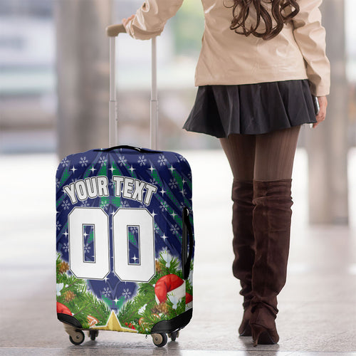 Personalised New Zealand Warriors Rugby Christmas Luggage Cover Santa Rugby Mascot - Pine Wreath Festive