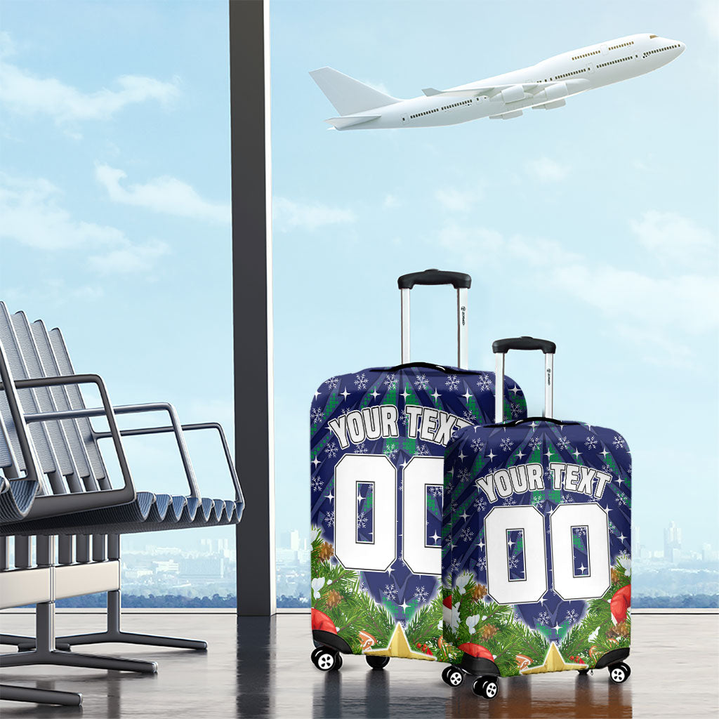 Personalised New Zealand Warriors Rugby Christmas Luggage Cover Santa Rugby Mascot - Pine Wreath Festive