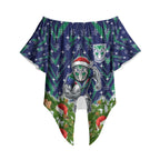 Personalised New Zealand Warriors Rugby Christmas Off Shoulder Wrap Waist Top Santa Rugby Mascot - Pine Wreath Festive