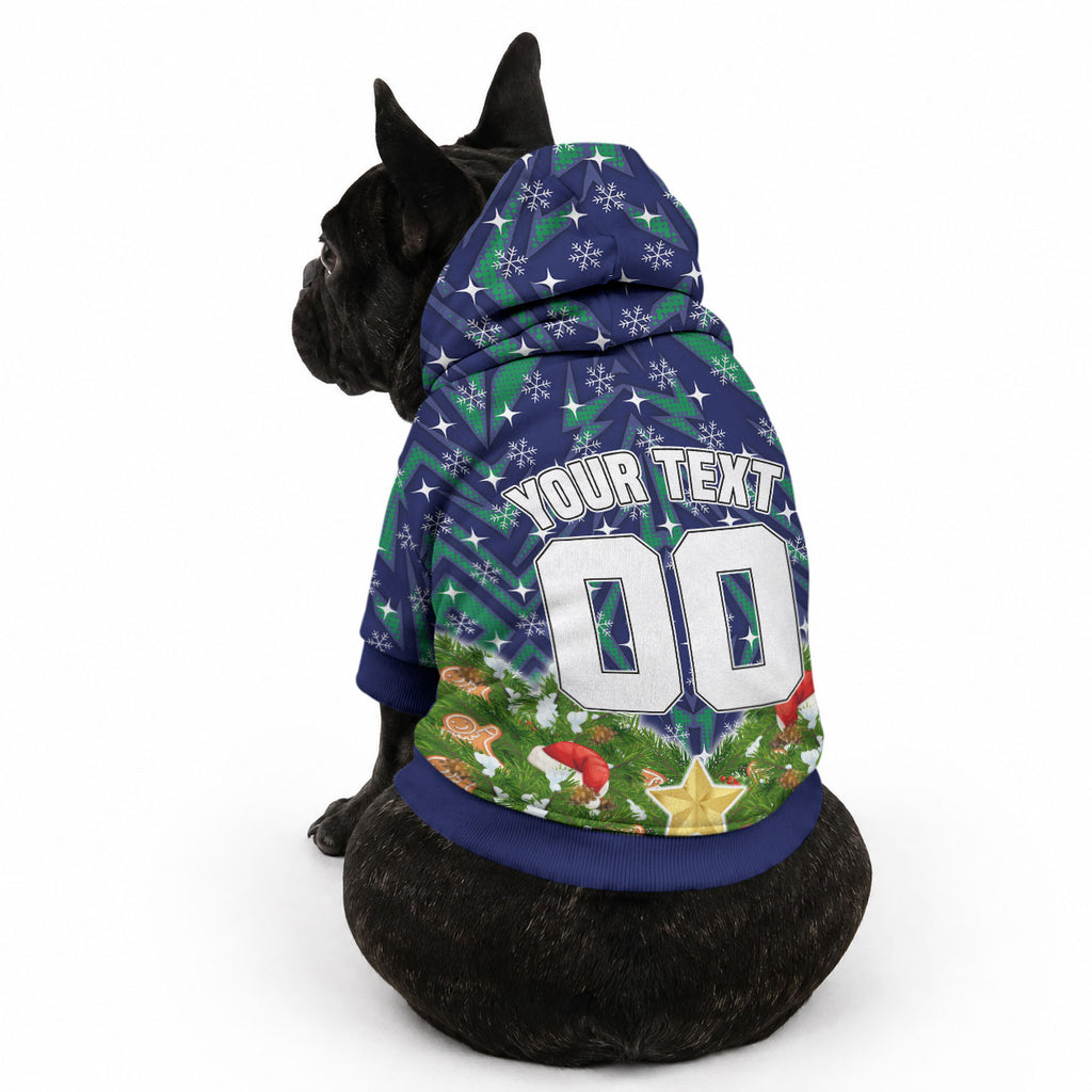 Personalised New Zealand Warriors Rugby Christmas Pet Hoodie Santa Rugby Mascot - Pine Wreath Festive