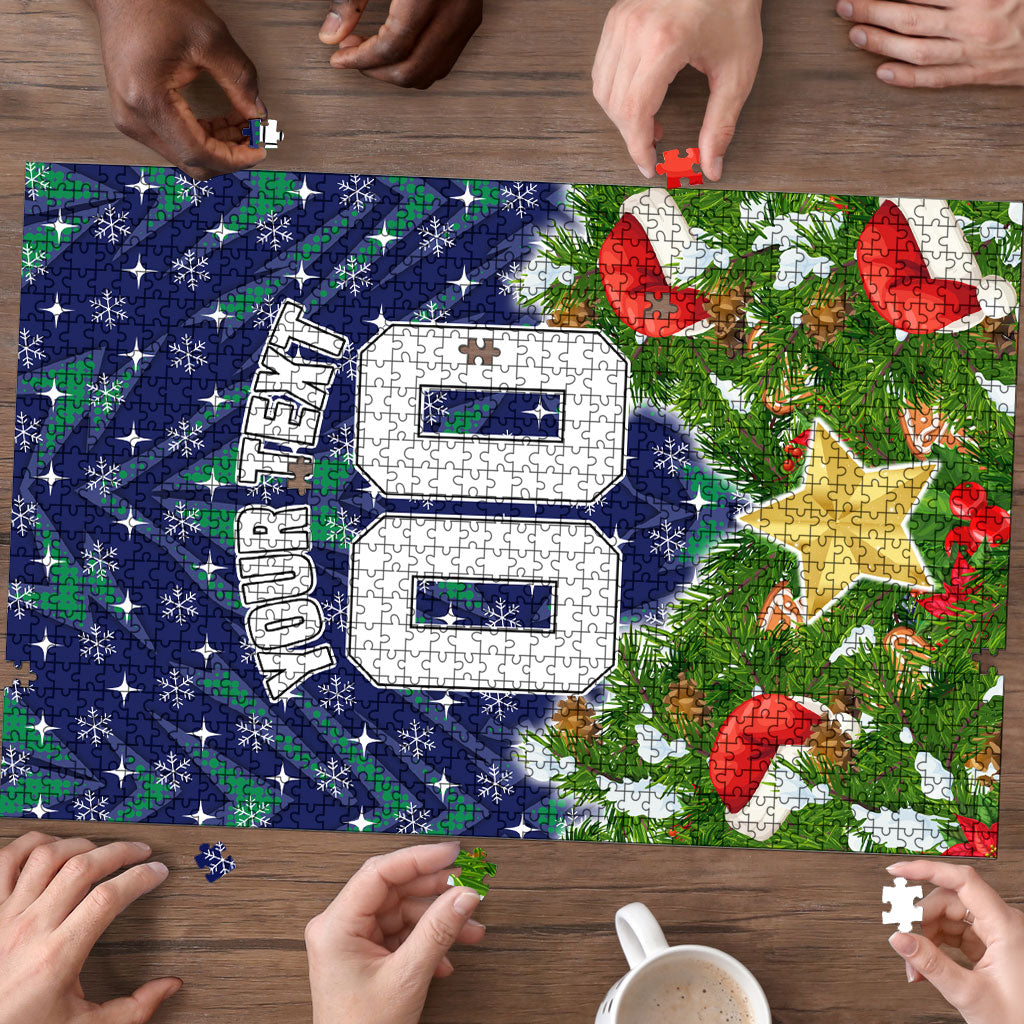 Personalised New Zealand Warriors Rugby Christmas Puzzle Santa Rugby Mascot - Pine Wreath Festive