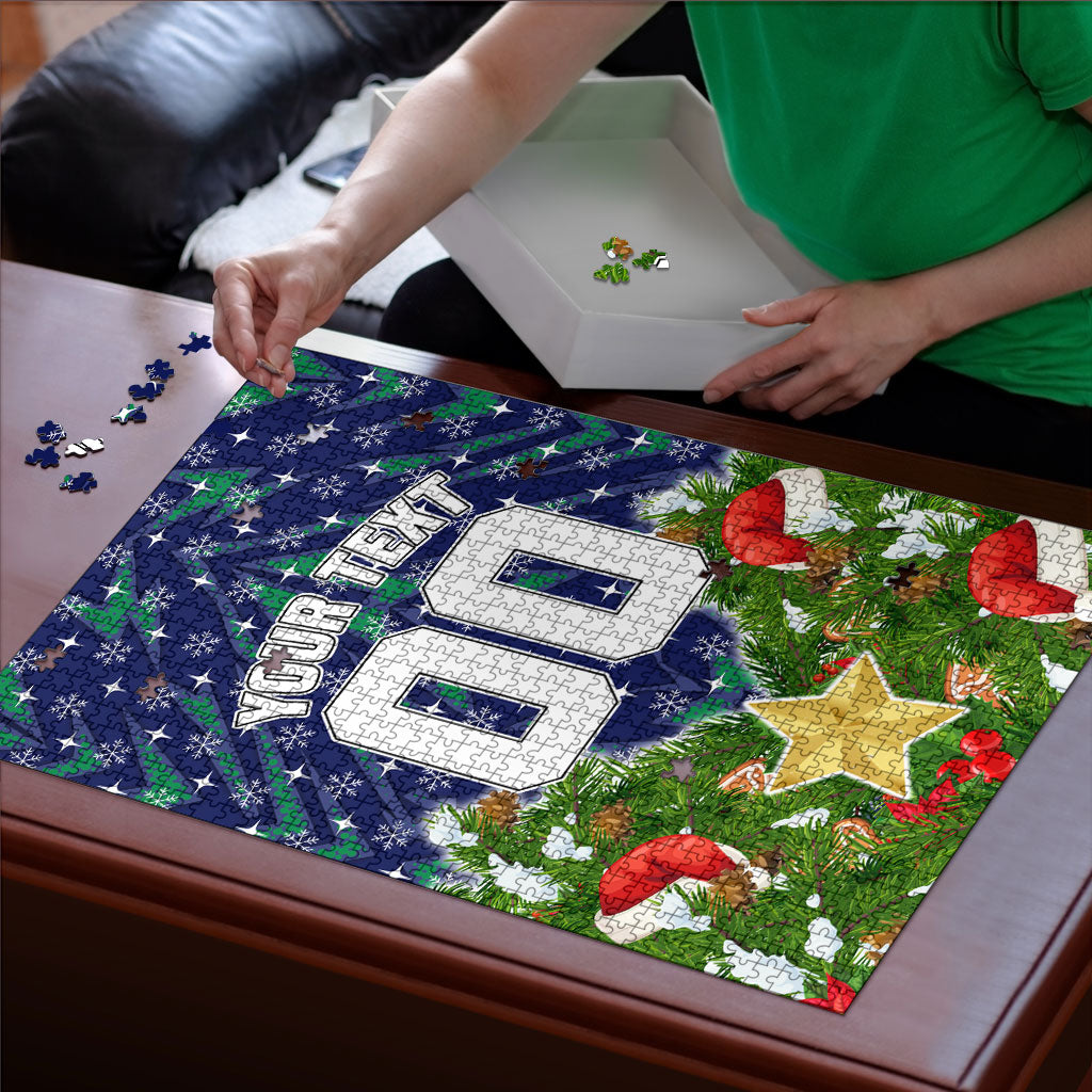 Personalised New Zealand Warriors Rugby Christmas Puzzle Santa Rugby Mascot - Pine Wreath Festive