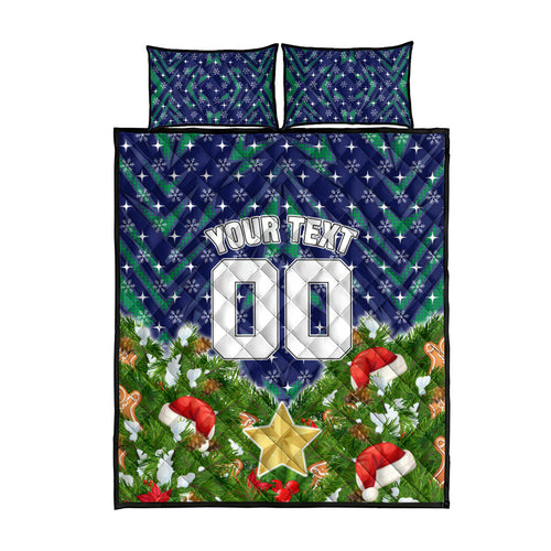 Personalised New Zealand Warriors Rugby Christmas Quilt Bed Set Santa Rugby Mascot - Pine Wreath Festive