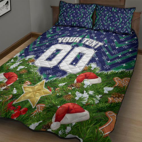 Personalised New Zealand Warriors Rugby Christmas Quilt Bed Set Santa Rugby Mascot - Pine Wreath Festive