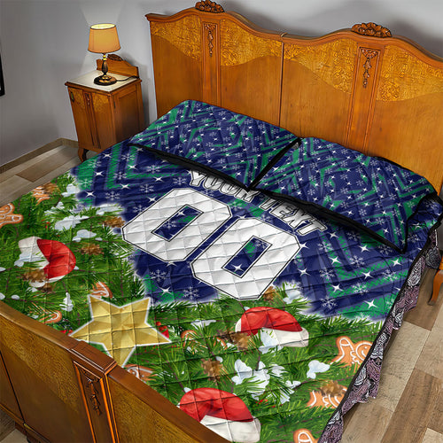 Personalised New Zealand Warriors Rugby Christmas Quilt Bed Set Santa Rugby Mascot - Pine Wreath Festive