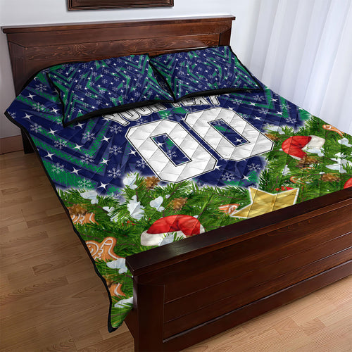 Personalised New Zealand Warriors Rugby Christmas Quilt Bed Set Santa Rugby Mascot - Pine Wreath Festive