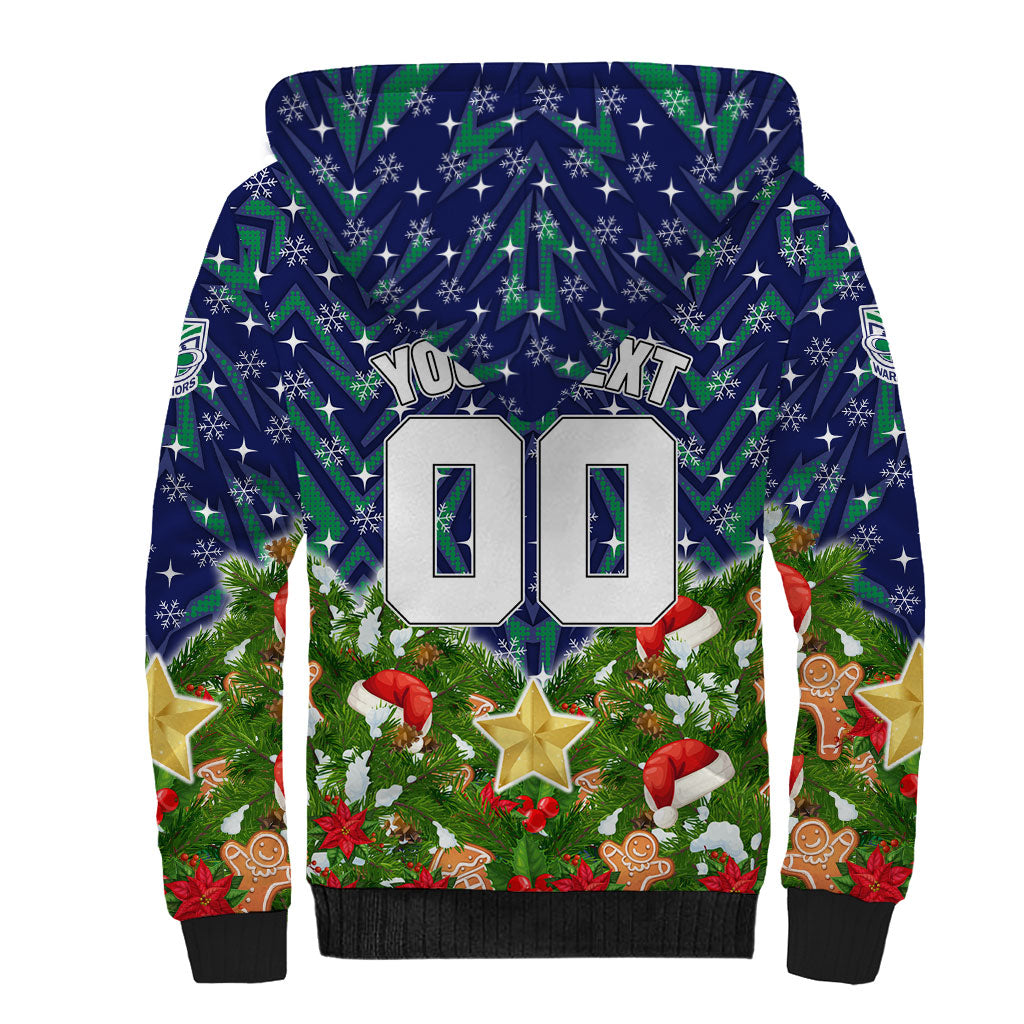 Personalised New Zealand Warriors Rugby Christmas Sherpa Hoodie Santa Rugby Mascot - Pine Wreath Festive