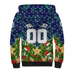 Personalised New Zealand Warriors Rugby Christmas Sherpa Hoodie Santa Rugby Mascot - Pine Wreath Festive