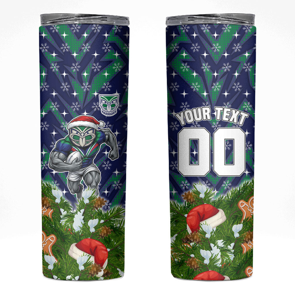Personalised New Zealand Warriors Rugby Christmas Skinny Tumbler Santa Rugby Mascot - Pine Wreath Festive