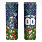 Personalised New Zealand Warriors Rugby Christmas Skinny Tumbler Santa Rugby Mascot - Pine Wreath Festive