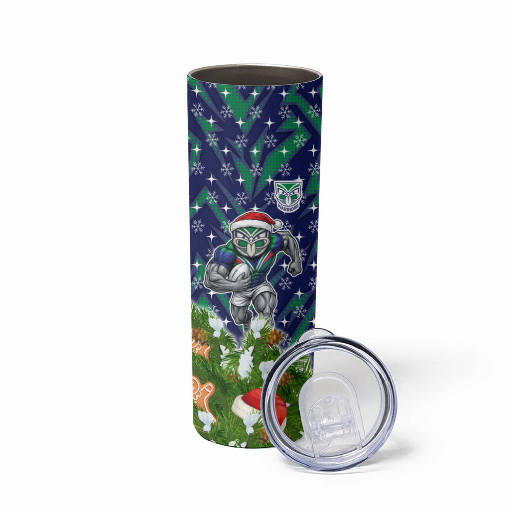 Personalised New Zealand Warriors Rugby Christmas Skinny Tumbler Santa Rugby Mascot - Pine Wreath Festive