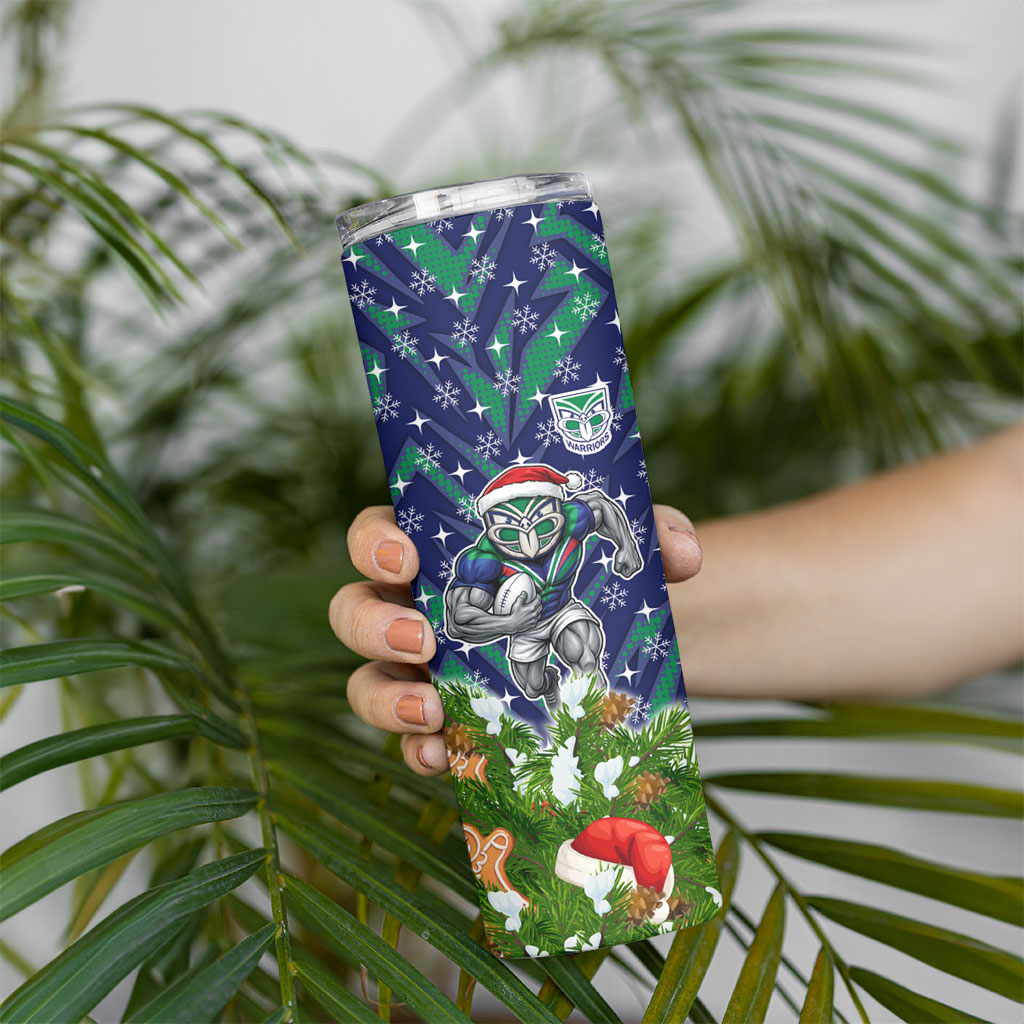Personalised New Zealand Warriors Rugby Christmas Skinny Tumbler Santa Rugby Mascot - Pine Wreath Festive