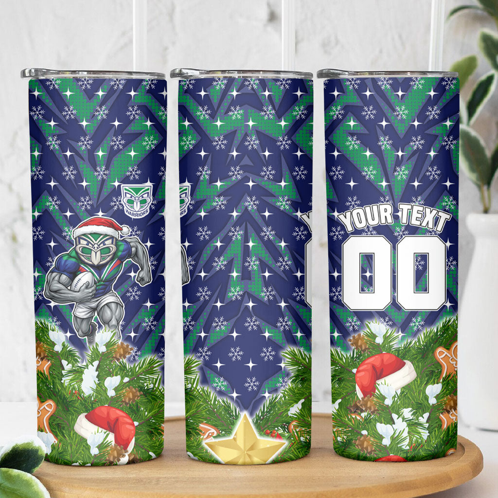 Personalised New Zealand Warriors Rugby Christmas Skinny Tumbler Santa Rugby Mascot - Pine Wreath Festive