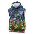 Personalised New Zealand Warriors Rugby Christmas Sleeveless Zip Hoodie Santa Rugby Mascot - Pine Wreath Festive
