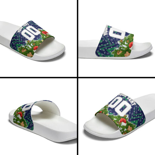 Personalised New Zealand Warriors Rugby Christmas Slide Sandals Santa Rugby Mascot - Pine Wreath Festive